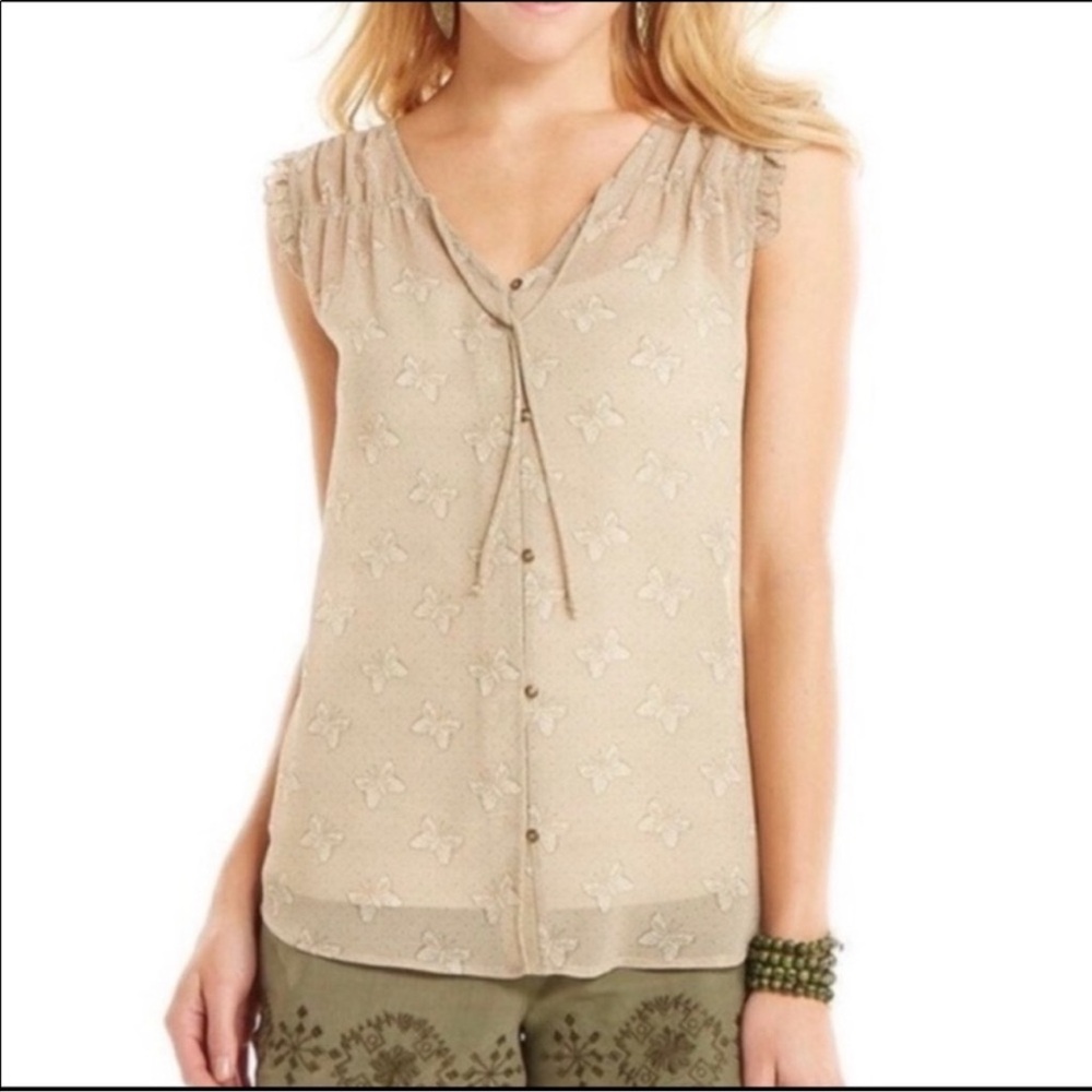 Matilda Jane Women’s It's A Wonderful Parade Butterfly Sheer Sleeveless Top Sz S